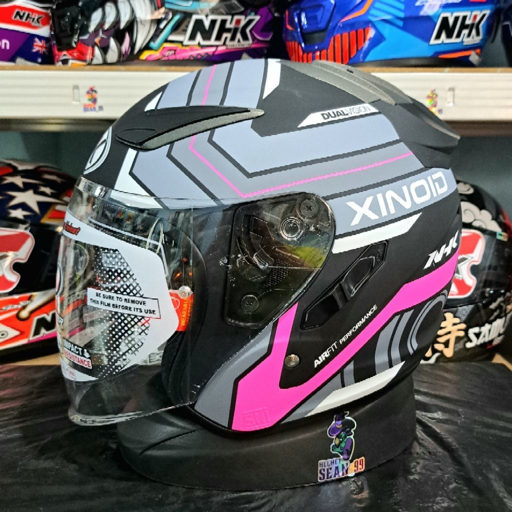 HELM NHK R1 DOUBLE VISOR XINOID BLACK DOFF PINK ORIGINAL SNI