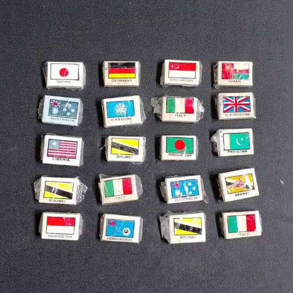 [ 20PCS ] KOLEKSI PRODUK JADUL TAHUN 90AN STIP PENGHAPUS KECIL GAMBAR BENDERA NEGARA LAWAS ASLI