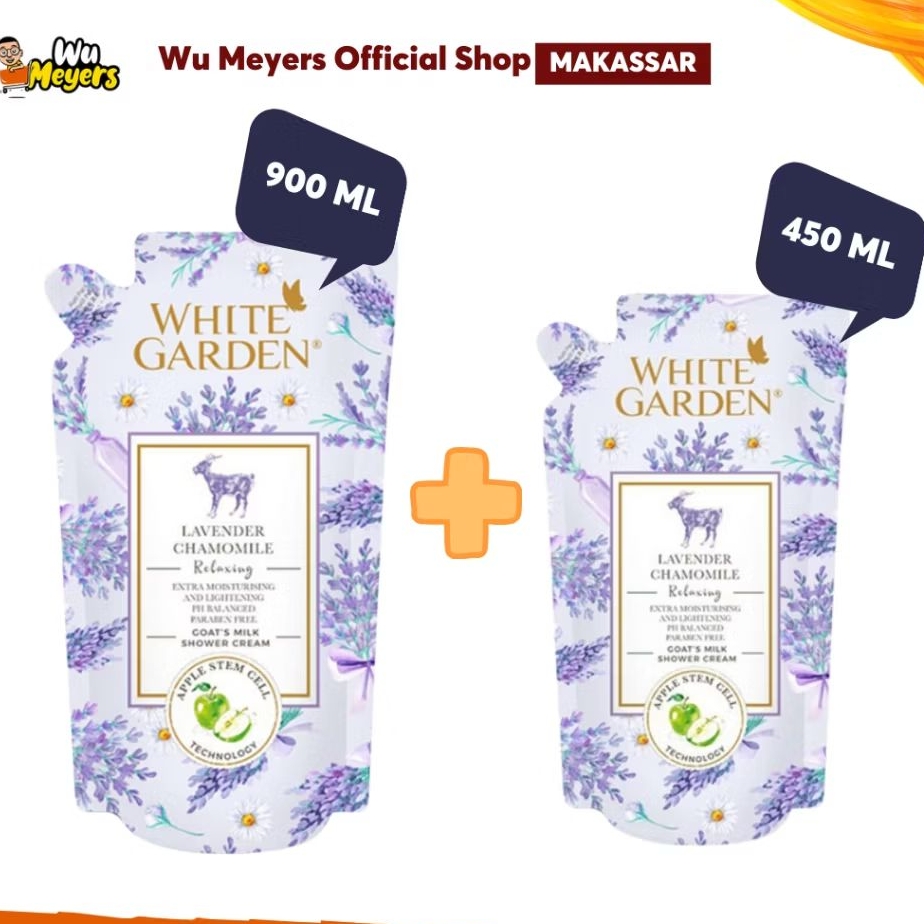White Garden Lavender Refill 900mL buy1+1 450mL banded | Shower Cream Sabun Cair Susu Kambing - Wu M