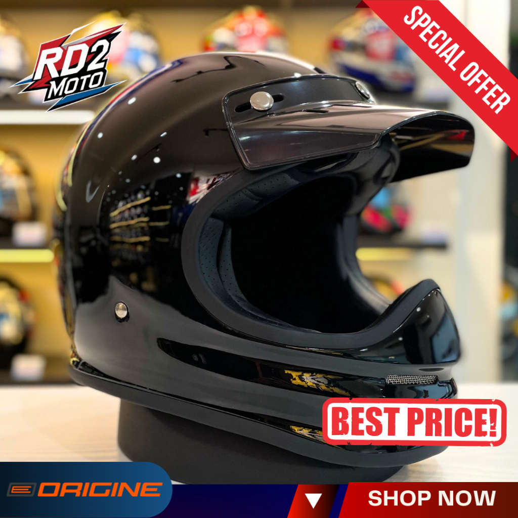 HELM ORIGINE VIRGO BLACK GLOSSY - HELM RIDING MOTOR HITAM GLOSSY GAYA RETRO PRIA WANITA