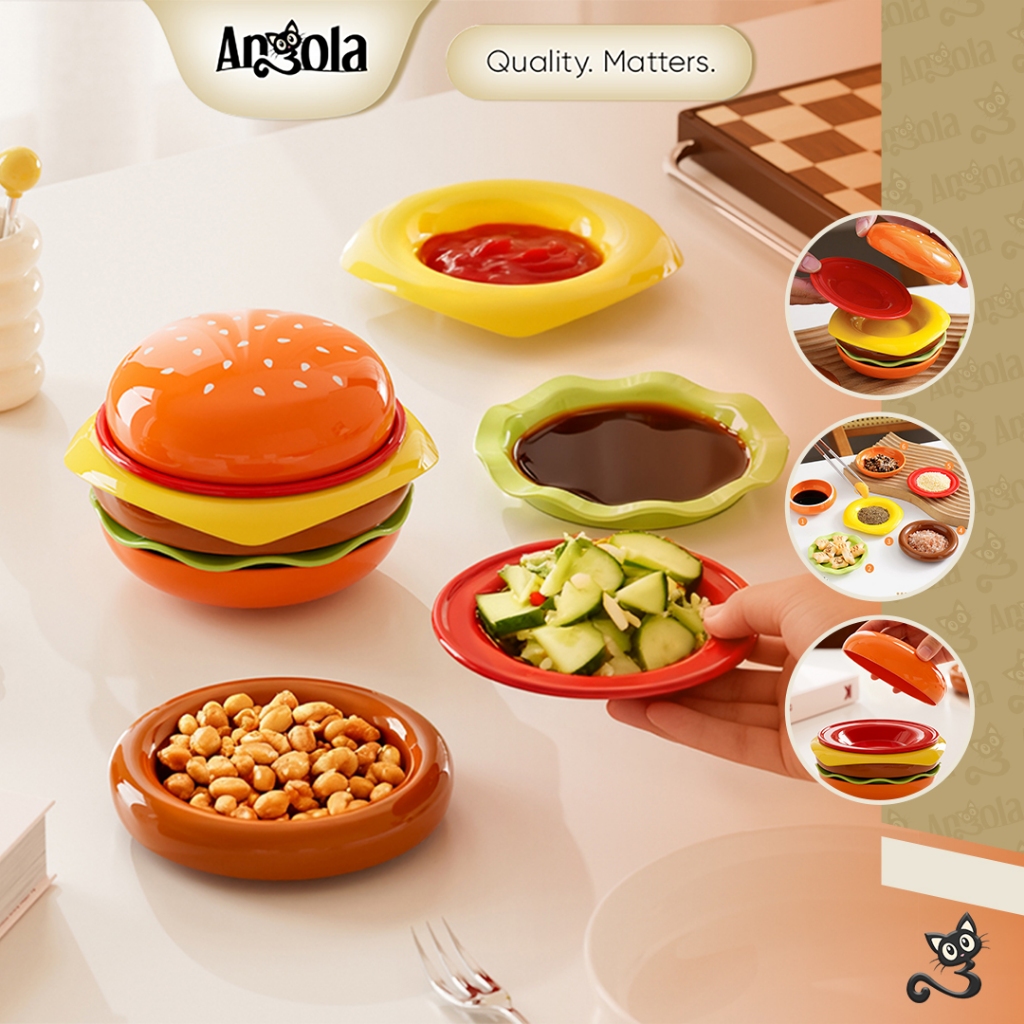 ANGOLA Set Piring Makan Kecil Snack Dessert L15 Bentuk Burger Set Piring Kecil Cemilan Kue