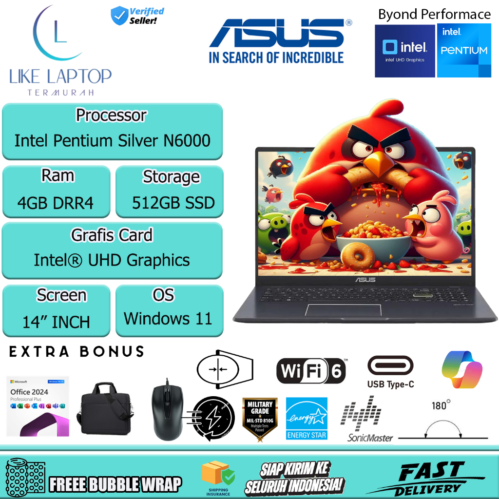 Laptop Asus L510KA Intel Pentium Silver N6000 512GB SSD Windows 11 Black