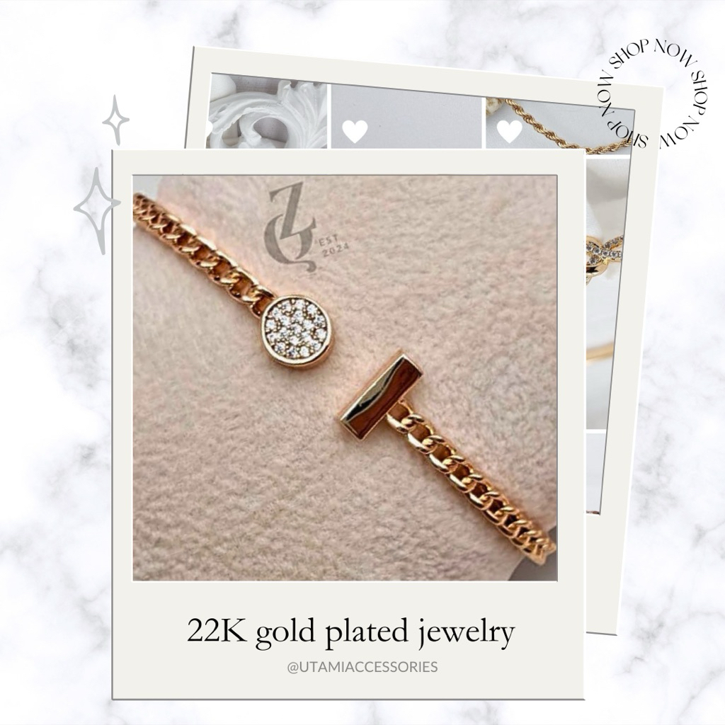 Gelang Bulat Bangle Wanita Aksesoris Perhiasan Lapis Emas dan Emas Putih Permata Berlian Imitasi BB