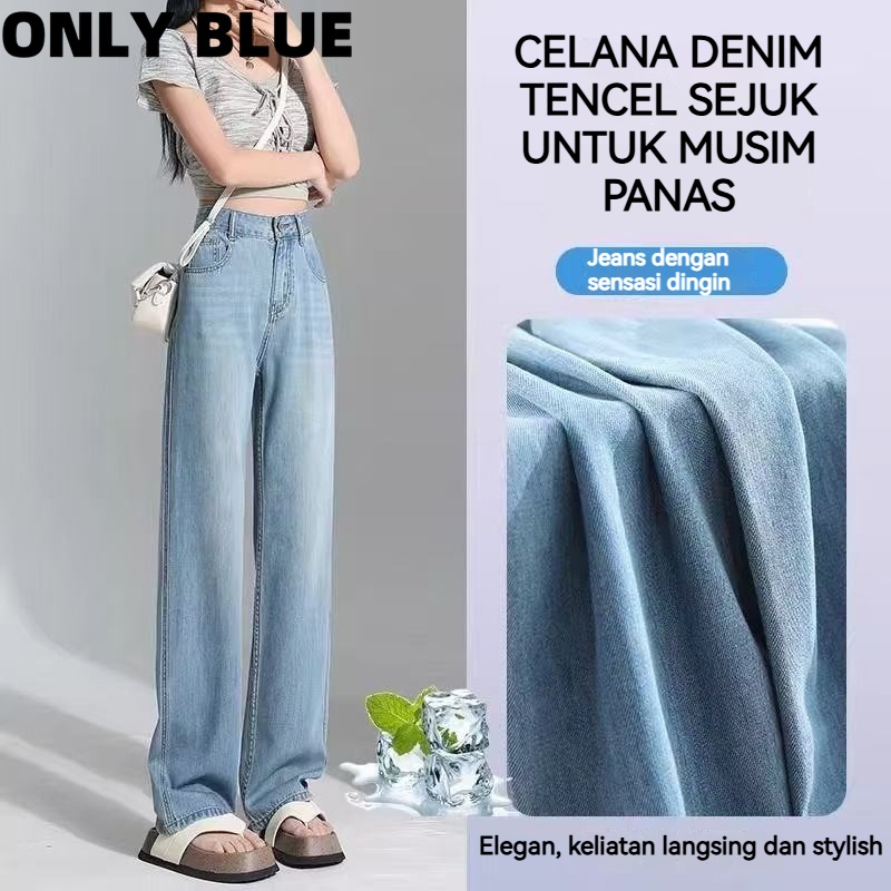 ONLY BLUE Celana panjang Highwaist wanita Jeans premium Jeans wanita polos ripped jeans High waist j