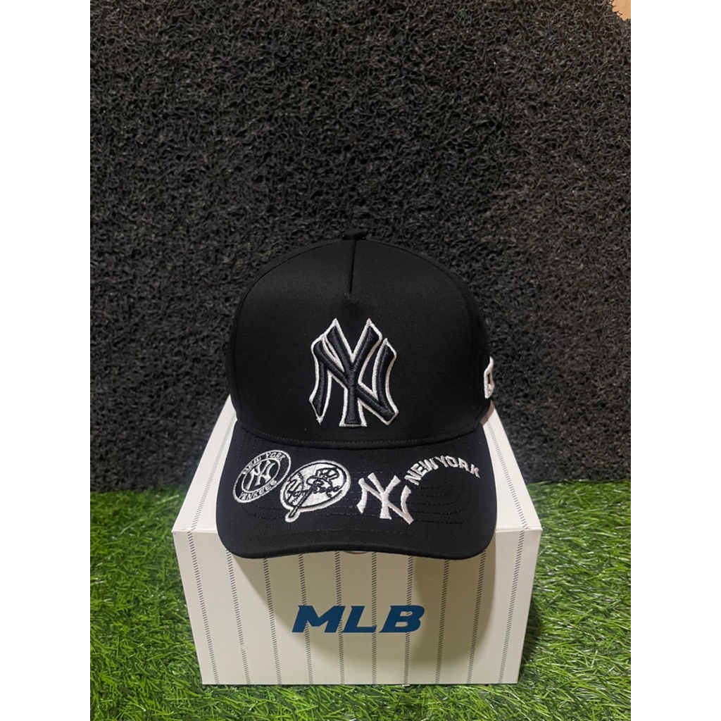 Topi Premium VISOR Bordir Logo NY Hitam List Putih Bahan Hitam