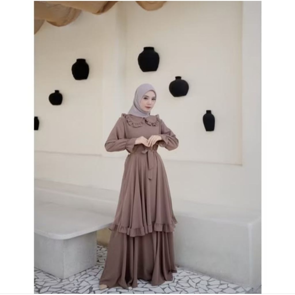 Gamis Wanita Azima Dress Malaysia Dress Cerruty Ruffle Baju Lebaran Wanita