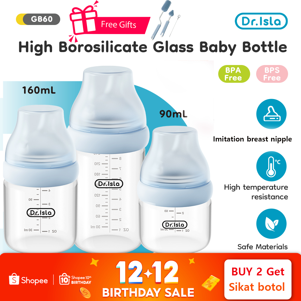 Dr.isla Dot Bayi Botol Susu Glass Puting Miring Botol Minum Diameter lebar 60mm GB60