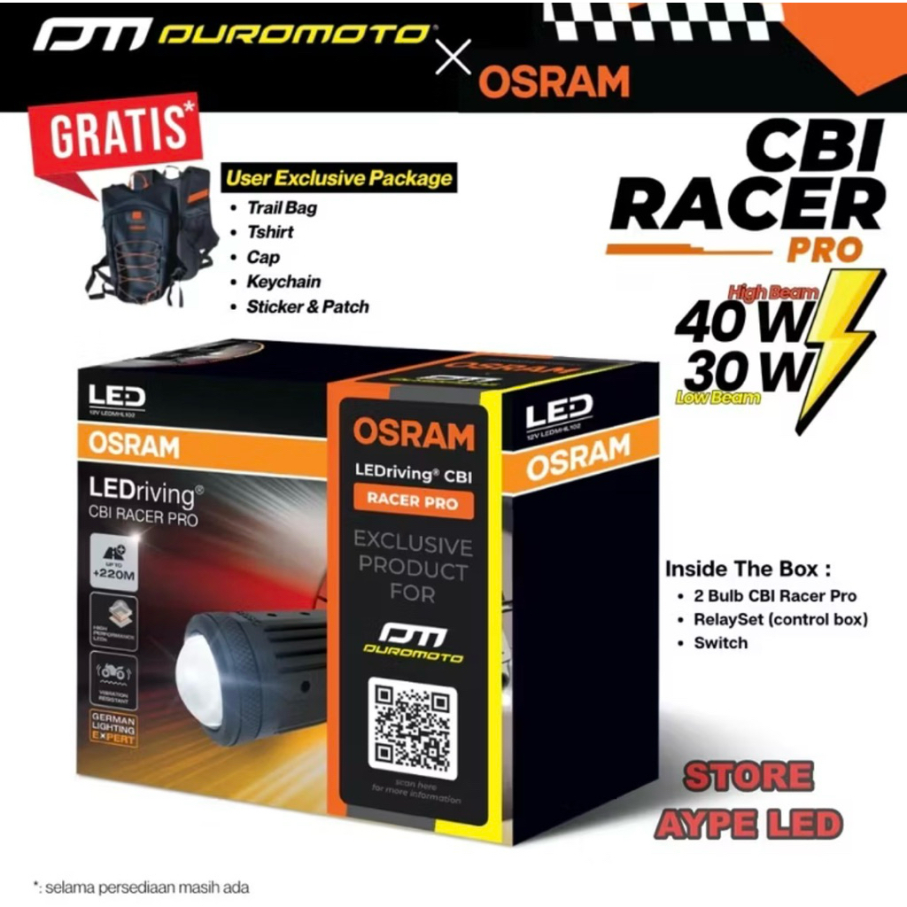 CBI Racer Pro Collab Duromoto Osram Lampu Tembak Biled Duromoto X Osram Racer Pro Waterproof