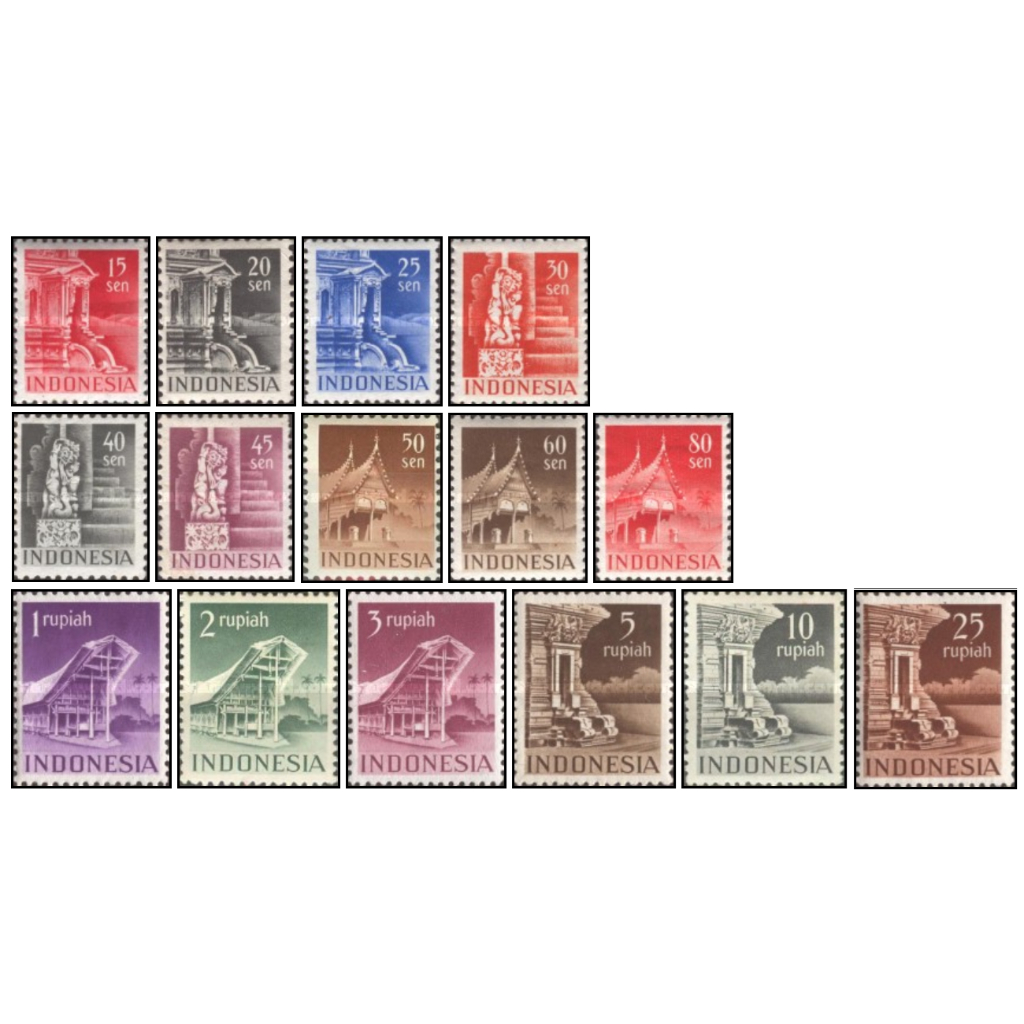 Perangko Filateli - Indonesia 01.09.1949 Temlpes & Building