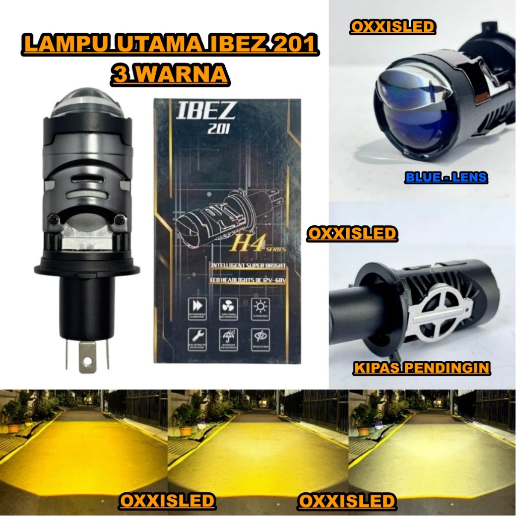 Lampu Utama H4 IBEZ 201 3 Warna All Wheather Kipas Pendingin Bluelens Mini Projector H4 IBEZ.