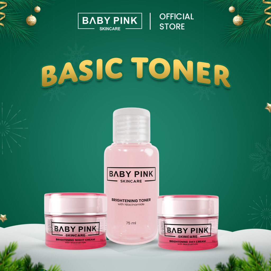 BABY PINK SKINCARE - Paket Basic Toner 3in1 Toner, Day Cream, & Night Cream dengan Niacinamide.