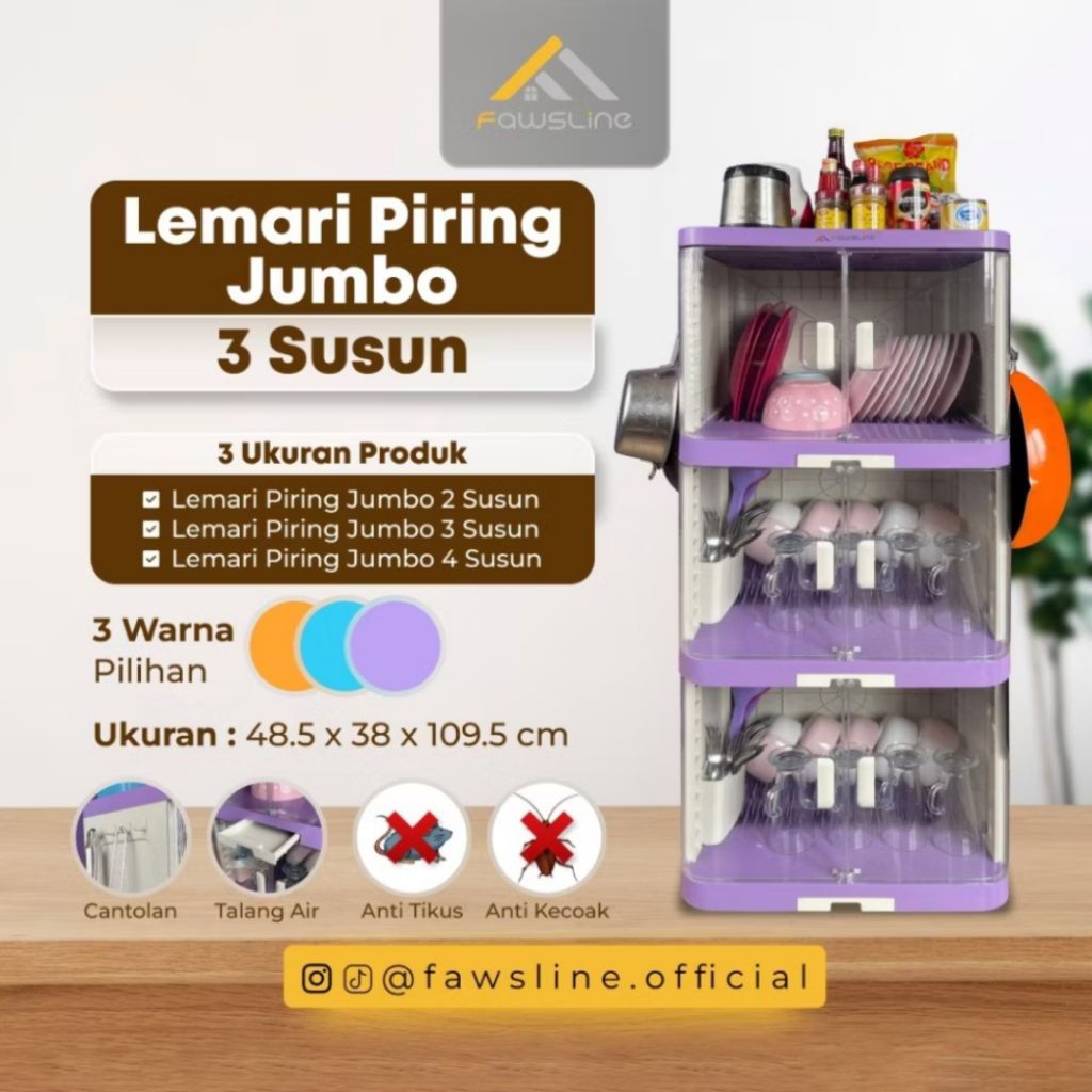 Termurah lemari piring | rak piring Fawsline 3 susun