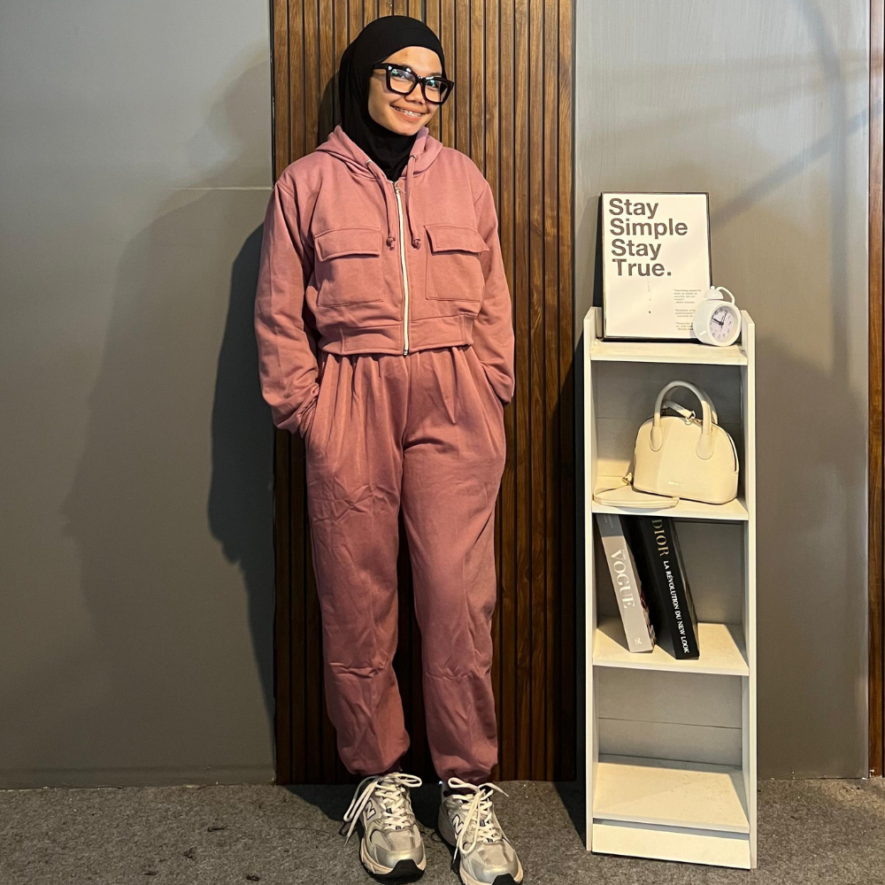 NEW DEALS Setelan Training Hoodie Crop Zipper Sweatpants Jogger Setelan Wanita Kekinian