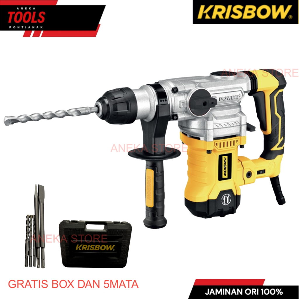 Krisbow Bor Listrik Rotary Hammer 32 mm 1500 Watt Irrh262 - Kuning Rotary Hammer Drill 32 mm 1500W I