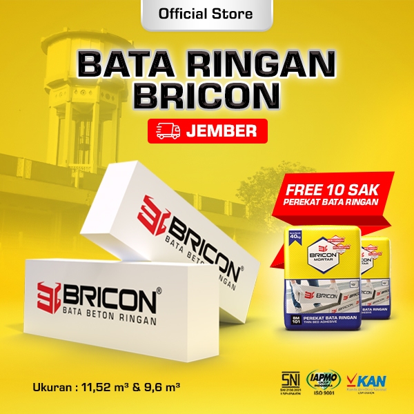 BRICON - Bata Ringan Premium SNI 1 DO 11,52 m³ Bonus Bundling Mortar 10 Sak - JEMBER