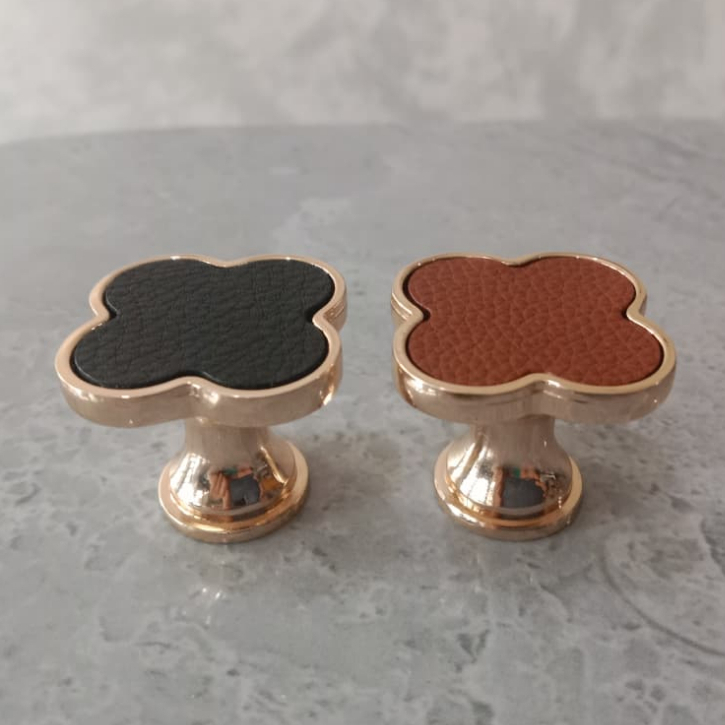 Door Knob Marble Handle Tarikan Pintu Lemari Laci Pegangan Daun Semanggi untuk Interior Rumah dan Ka