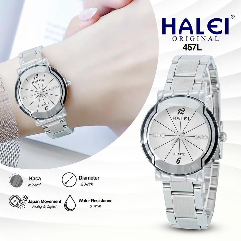 Jam Tangan Halei 457L Original Wanita Analog Jarum Rantai Stainless Steel Cewek 457 Fashion Japan