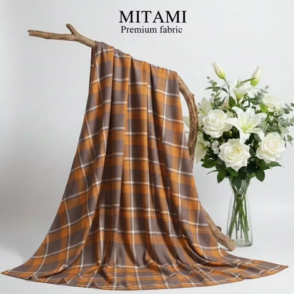 Bahan Kain Ceruti Babydoll Premium Plaid / Motif Kotak-Kotak Warna Autumn (Harga Per 0,5)APT