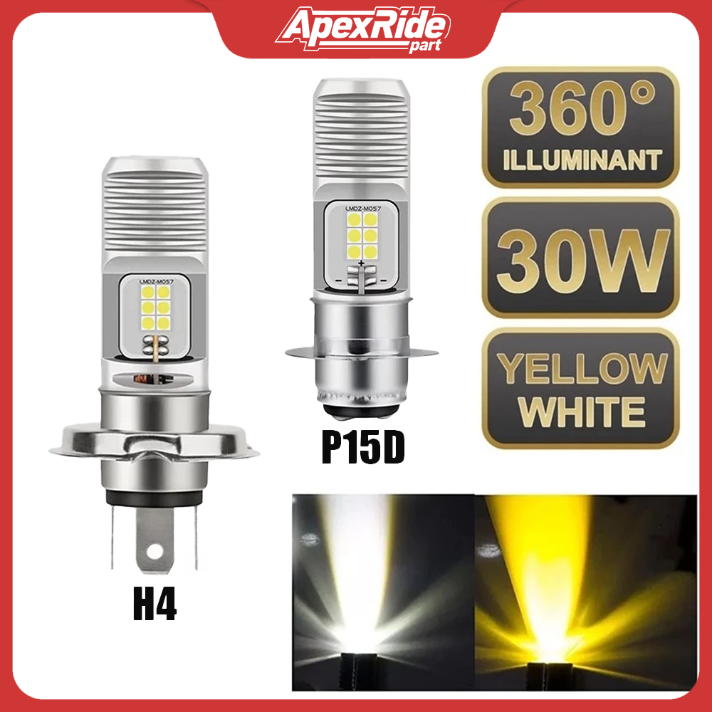 Apexridepart Lampu Depan Motor LED Bohlam  H4 & P15D/T19 Sinar Dua Warna Lampu Sorot Skuter  Mio125