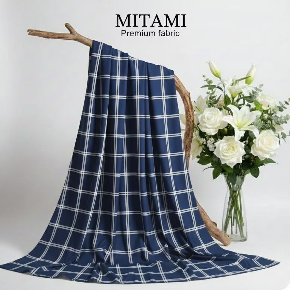 Kain Sifon Motif Kotak-Kotak Premium Meteran Navy White Plaid | Kain Meteran (Harga Per 0,5)APT