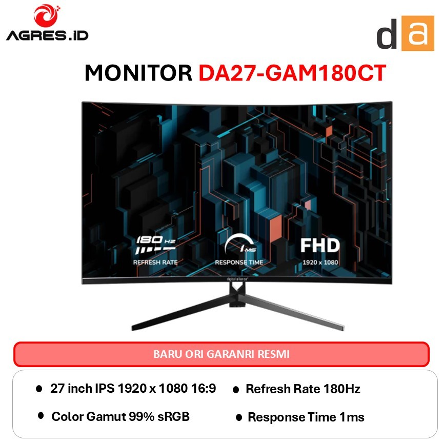 Digital Alliance Gaming Monitor 27 Inch Curve FHD 1080P 1MS 180HZ DA27-GAM180CT