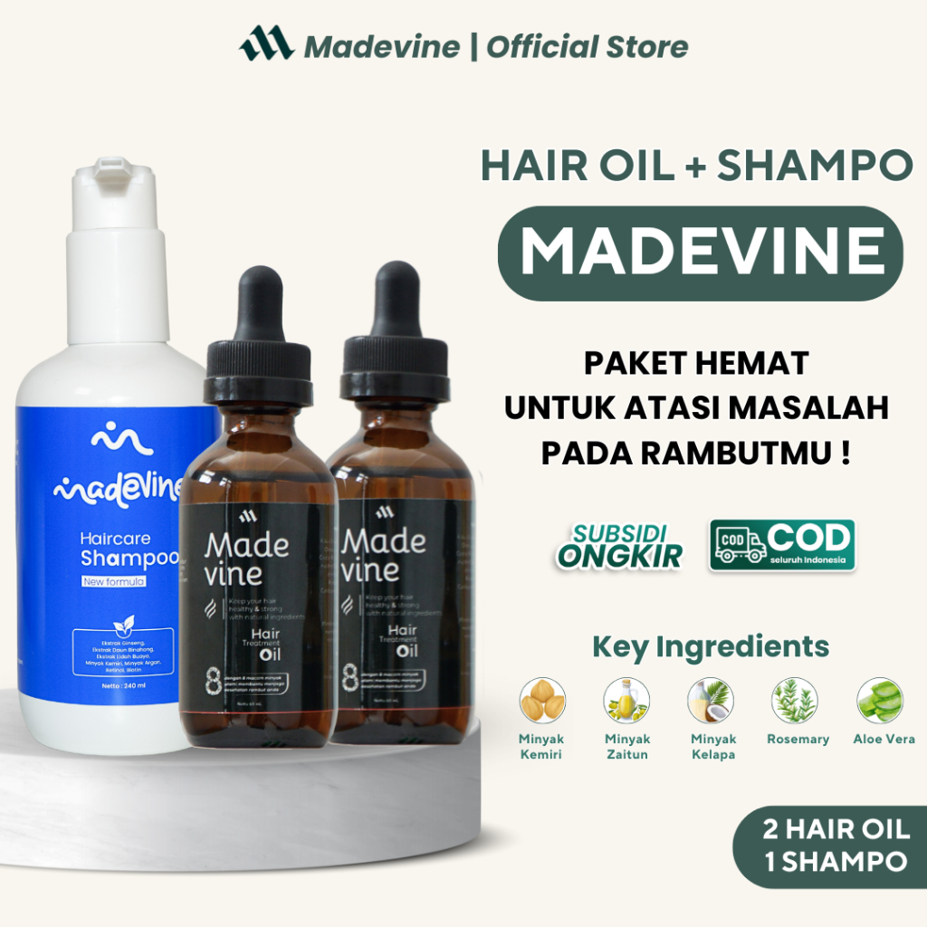 MADEVINE ORIGINAL - PAKET PENUMBUH RAMBUT BOTAK RONTOK | 2 HAIR OIL + 1 SHAMPOO