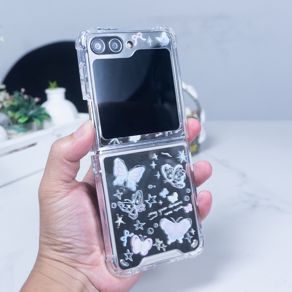 Case Clear Motif Lucu Samsung Z Flip 3 | Z Flip 4 | Z Flip 5 | Z Flip 6 | Z Flip 7 HE 306