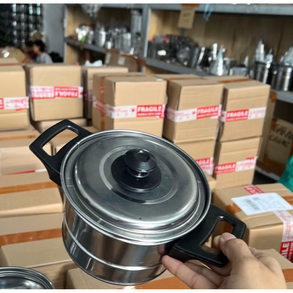 DANDANG KUKUSAN HANDEL ANTI PANAS/PANCI KUKUS MINI TUTUP STAINLES 18cm FREE ENTONG NASI