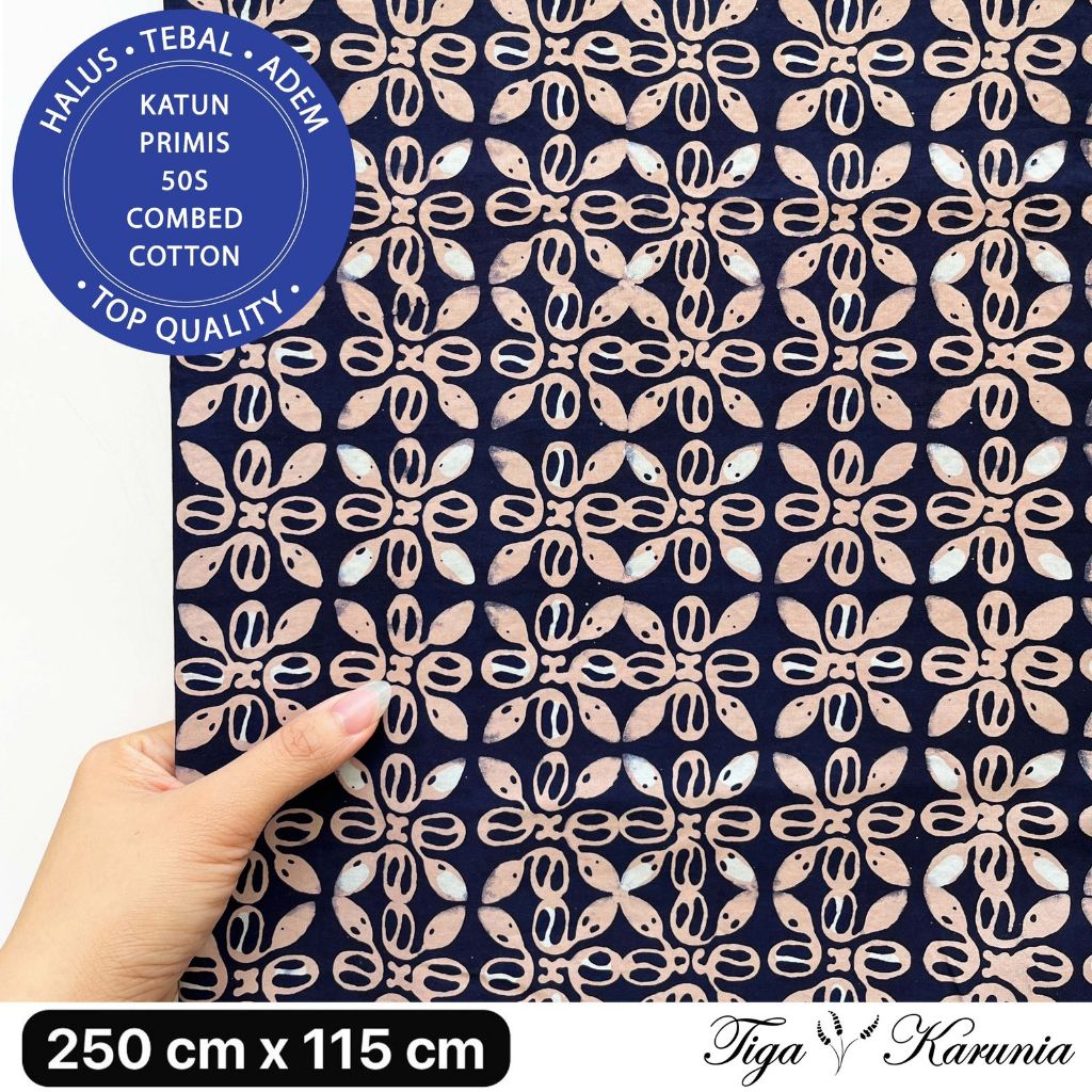 Kain Batik Tulis Kombinasi Cap Premium Solo Kawung Modern Navy Cream KATUN PRIMIS