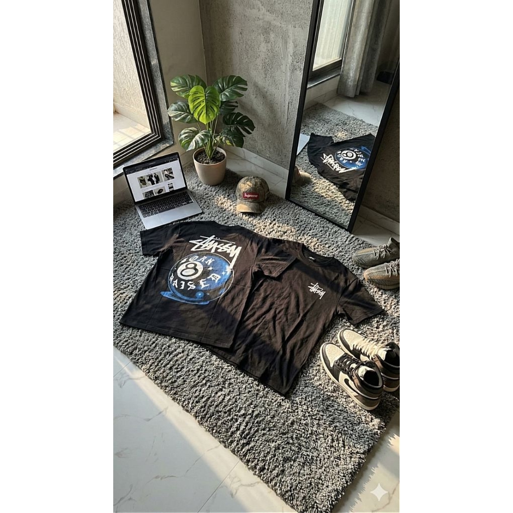 T-Shirt Black Oversize Stussy 8Ball 24s