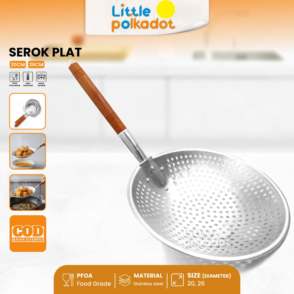 Littlepolkadot 20cm/26cm Serokan Gorengan Serok Plat Saringan Minyak Goreng Masakan Alumunium Gagang