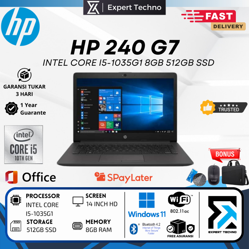 Laptop HP 240 G7 intel Core i5-1035G1 RAM 8GB SSD 512GB Windows 10