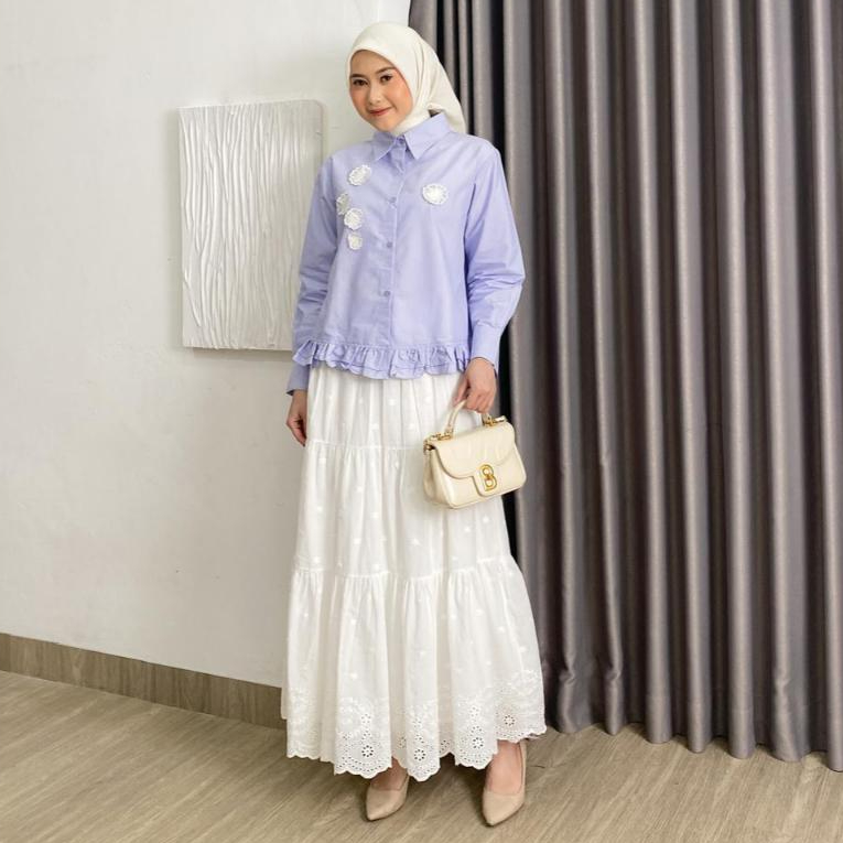 Rok Ruffle Wanita Biancaa Skirt | Rok Wanita Kekinian Pinggang Full Karet | Rok Wanita Katun Bordir