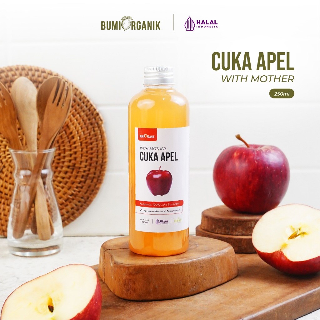 CUKA APEL ORIGINAL ORGANIK 250ML WITH MOTHER BUMI ORGANIK / APPLE CIDER VINEGAR / CUKA SARI APEL ORI