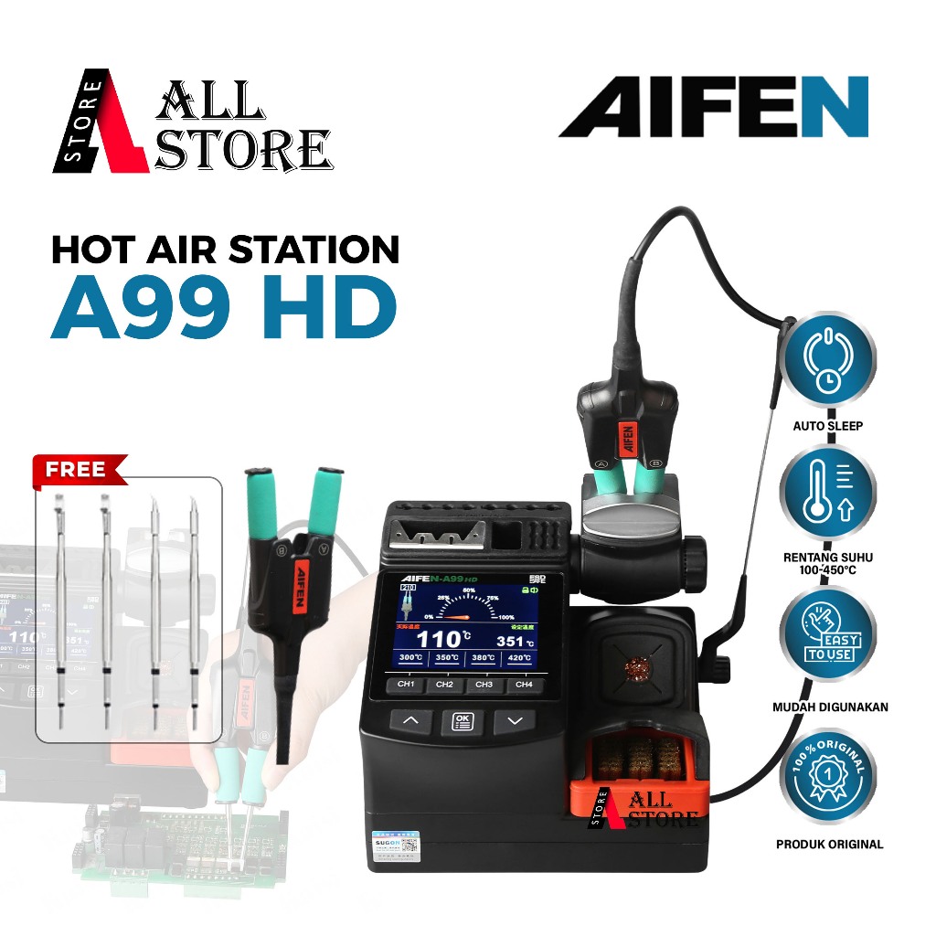 AIFEN A99 HD SOLDER STATION DUAL HANDLE ORIGINAL - AIFEN A99 HD ORIGINAL SOLDER STATION PINSET & HAN