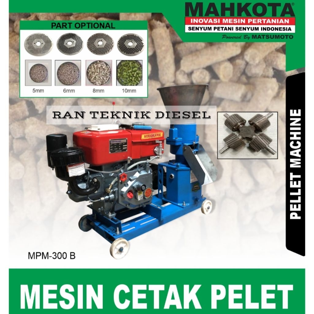 Mesin Cetak Pelet Ternak Hewan MAHKOTA MPM 300 B + Diesel Elektrik Stater Siap Pakai