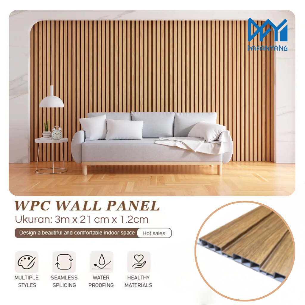 Golden [3METERX21CM] Wood WPC Wall Panel GW Kualitas Terbaik  Dekorasi Dinding Aestetic Anti Rayap T