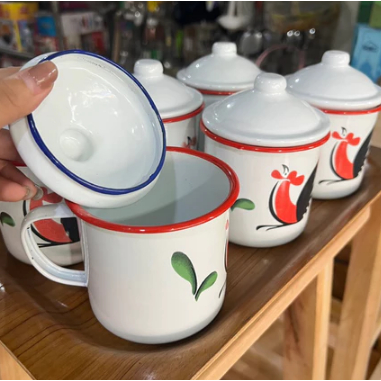 Mug Ayam 10cm Mug Enamel Mug Seng Gelas Jadul Ayam Jago Gelas Pakai Tutup