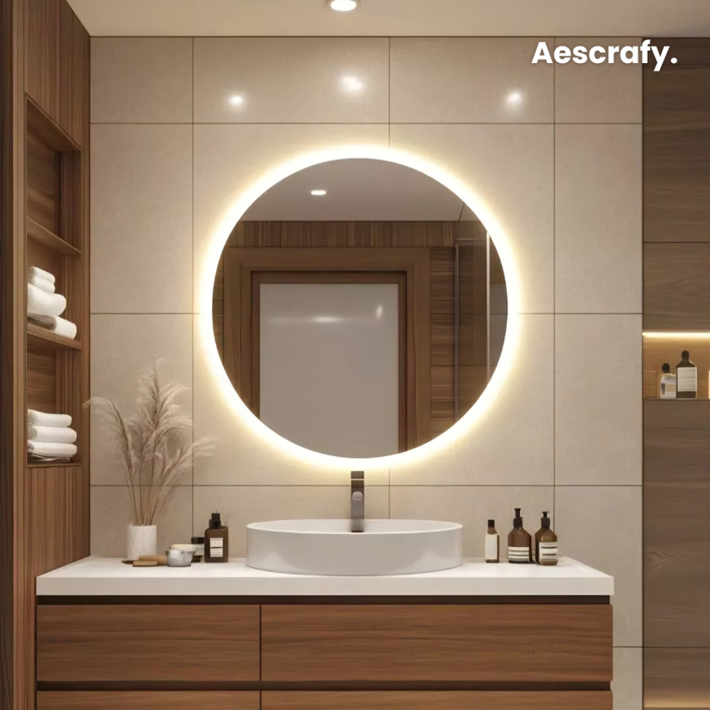 Aescrafy Cermin Bulat Led – Cermin Dinding Model Bulat Dengan Led