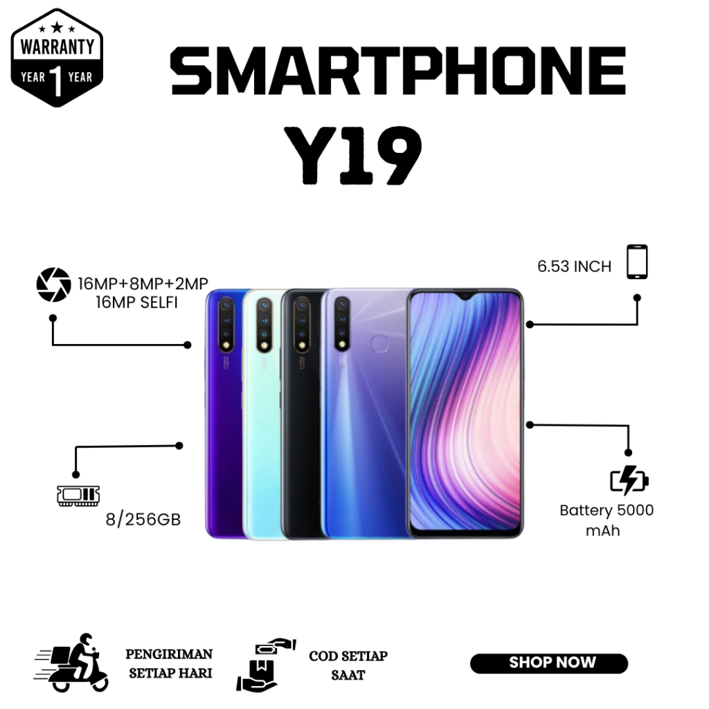 HP SMARTPHONE VIVO Y19 RAM 8/256 GB BATERAI 5000 mAh LAYAR 6,53 INCH