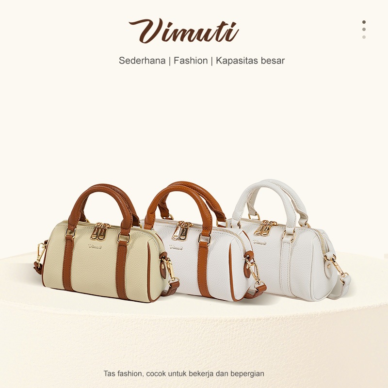 Vimuti Boston Tas Premium Wanita Import Kulit Sintetis Pink Purple-Putih Serbaguna Kapasitas Besar