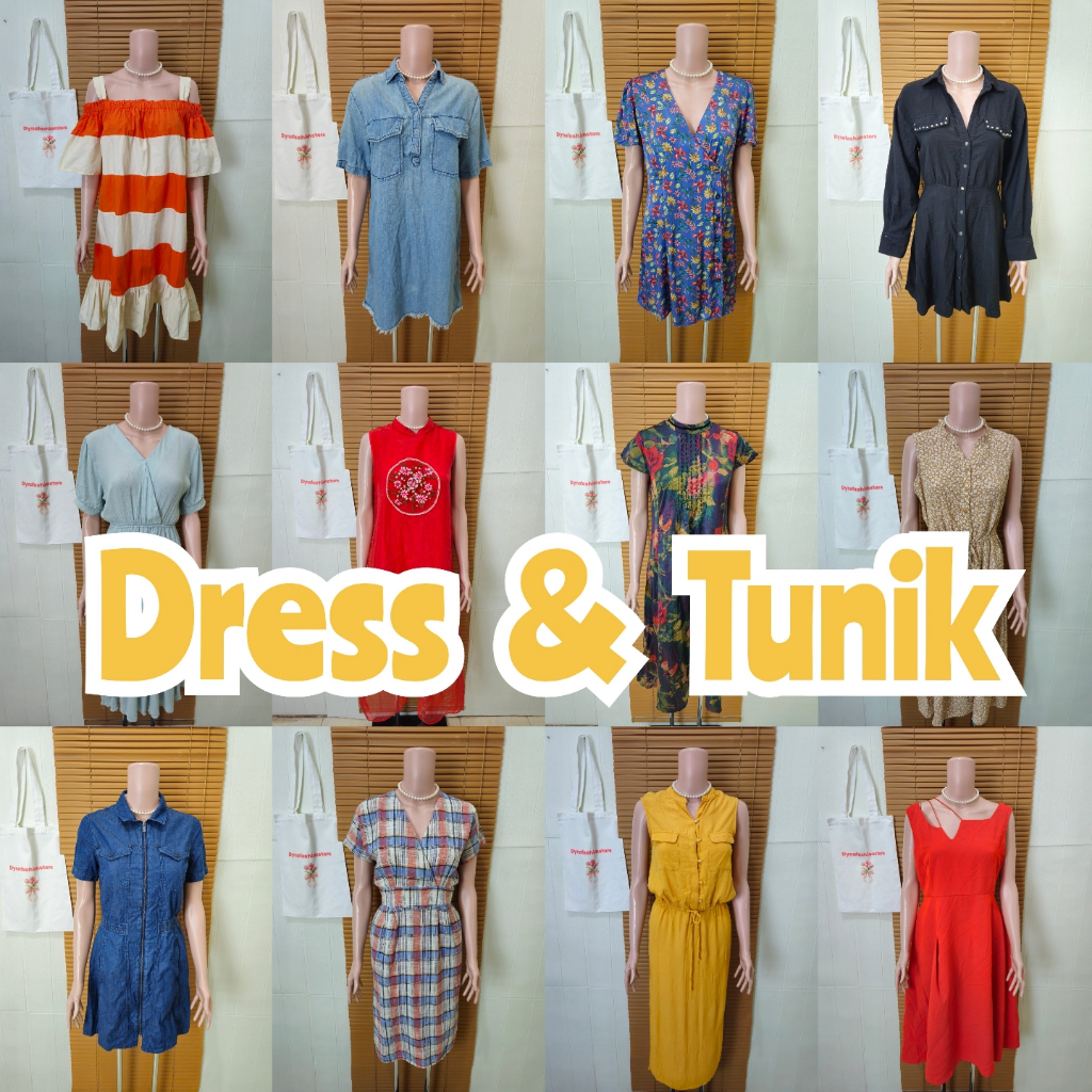 Dress / Tunik / mini Dress lengan pendek  / Long Dress / Daster / sabrina / tali satu