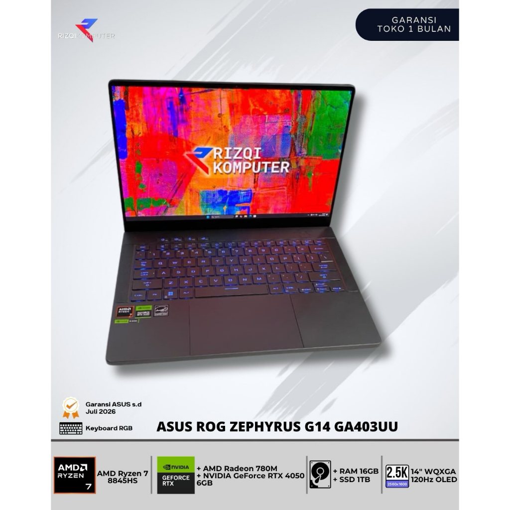 Asus ROG Zephyrus G14 GA403UU AMD Ryzen 7 8845HS Ram 16GB SSD 1TB sbaya