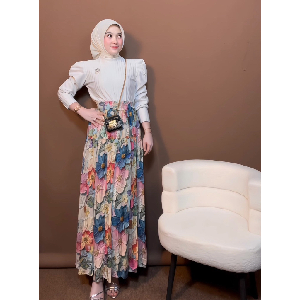 Rok Motif mewah bunga/Rok viral /Rok Rayon /MeidinaNobul Waita