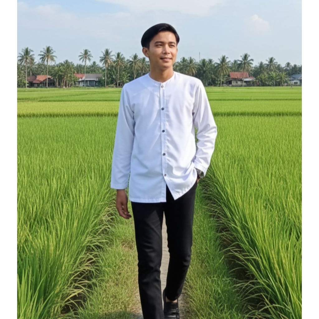 baju koko dewasa lengan panjang tanpa kerah