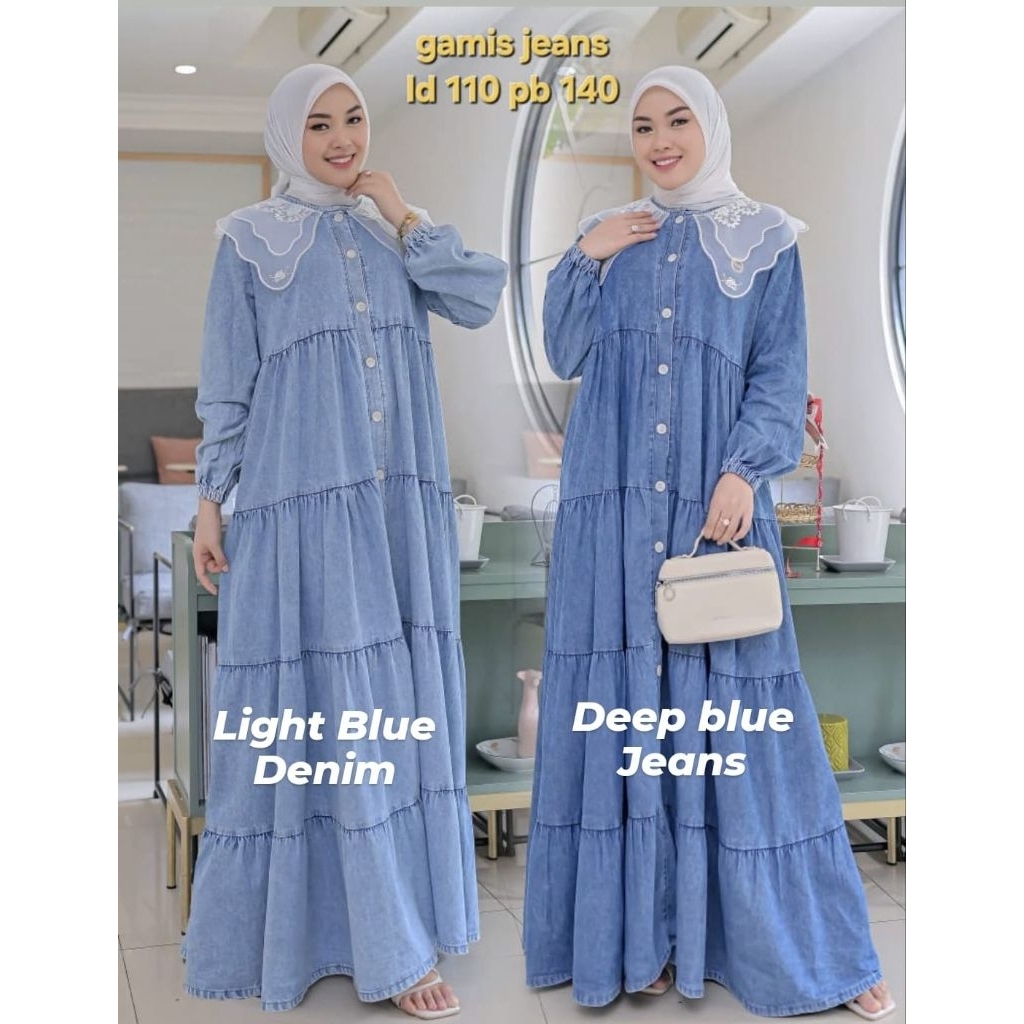 gamis biru jeans denim