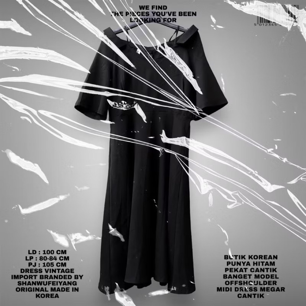 SHANWUFEIYANG DRESS KOREAN/OFFSOULDER DRESS KOREAN LOOK/BLACK DRESS VNECK SABRINA KOREAN STYLE/BLACK
