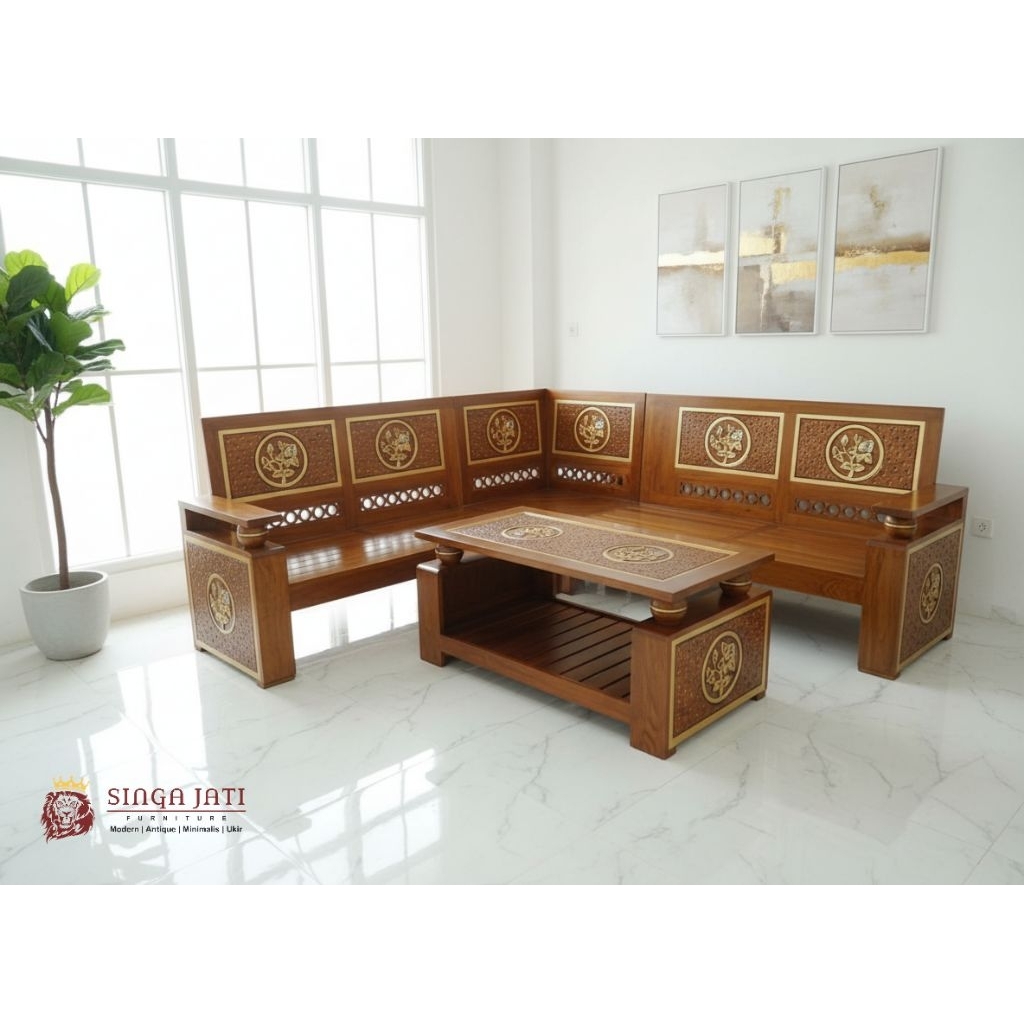 Kursi Sudut Ruang Tamu Kayu Jati Model Koper