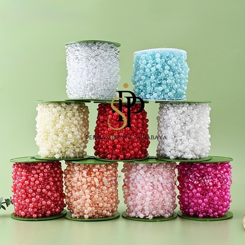 1 ROLL +-60METER RANTAI MUTIARA 8+3MM HIASAN RANTAI MUTIARA RENTENG HIASAN RAMBUT PEARLS BEADS CHAIN