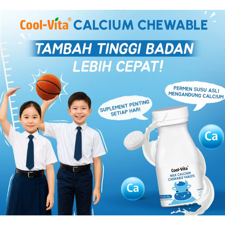COOLVITA ORIGINAL Milk Calcium Chewable Original Flavor 30 Tablets Vitamin D Peninggi Badan Memperku